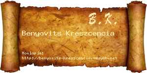 Benyovits Kreszcencia névjegykártya